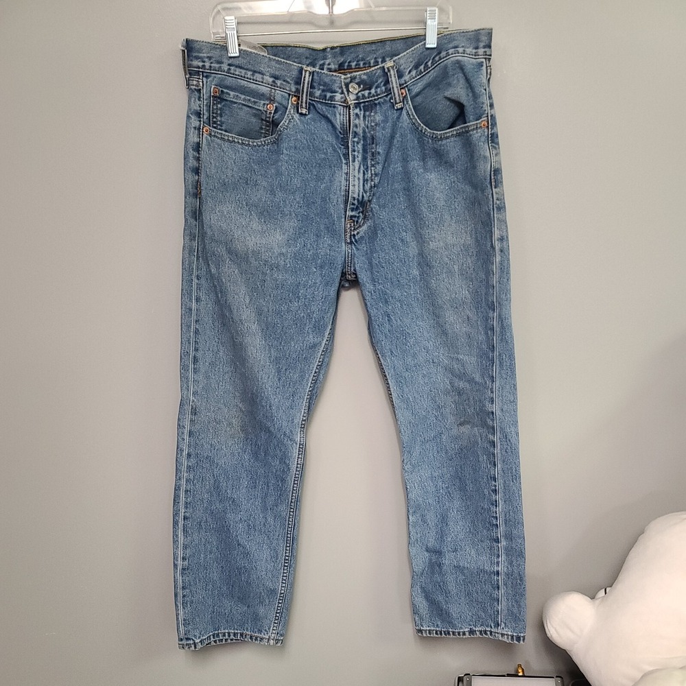 levis 505 straight leg jeans mens 36x30 light blue cotton denim